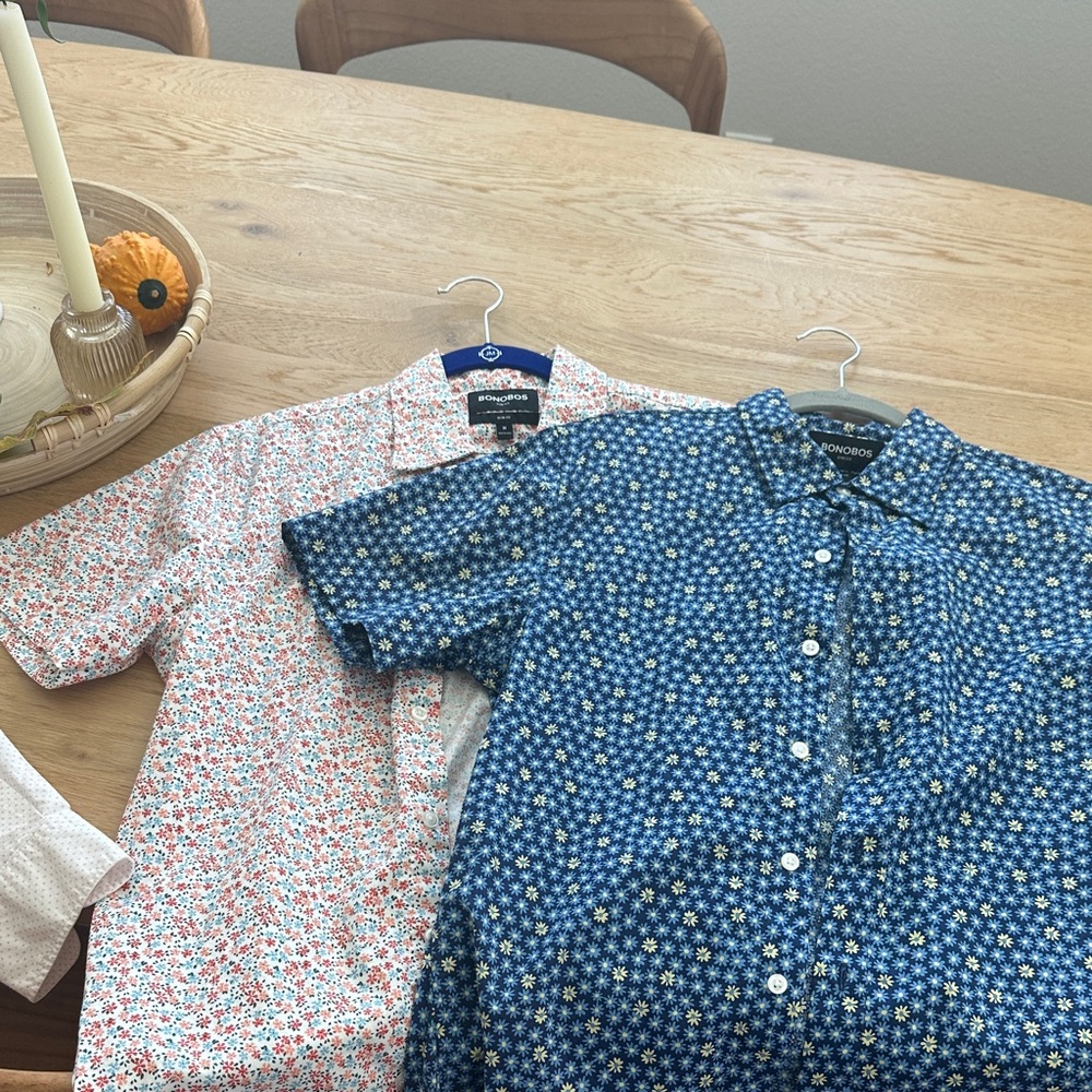 Bonobos Floral Patterned Men's Shirt - Blue and White Slim  fit